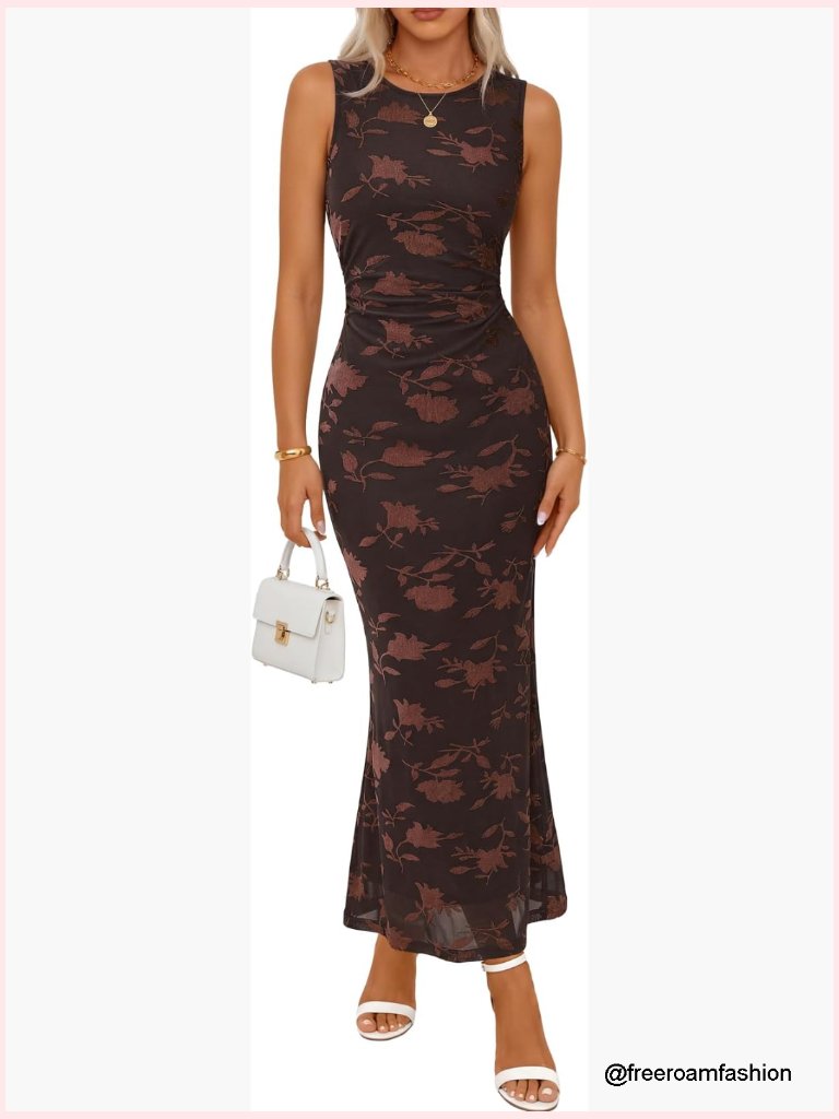 Sleeveless Floral Maxi Dress Formal Wedding Guest Cocktail Party